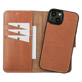 iPhone 13 lederen afneembare 2-in-1 bookcase hoes - Cognac