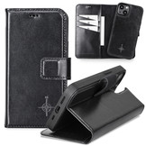 iPhone 13 lederen afneembare 2-in-1 bookcase hoes - Zwart