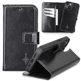 iPhone 13 Mini lederen afneembare 2-in-1 bookcase hoes - Zwart