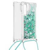 Samsung Galaxy S22 Ultra Backcover hoes Glitter Groen met koord