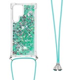 Samsung Galaxy S22 Ultra Backcover hoes Glitter Groen met koord