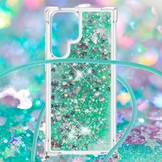 Samsung Galaxy S22 Ultra Backcover hoes Glitter Groen met koord
