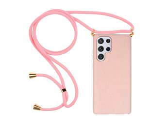 Lunso - Backcover hoes met koord - Samsung Galaxy S22 Ultra - Roze