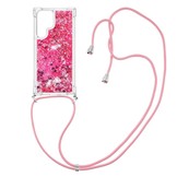 Samsung Galaxy S22 Ultra Backcover hoes Glitter Roze met koord