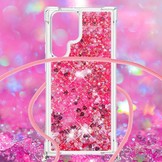 Samsung Galaxy S22 Ultra Backcover hoes Glitter Roze met koord