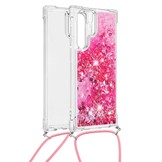 Samsung Galaxy S22 Ultra Backcover hoes Glitter Roze met koord
