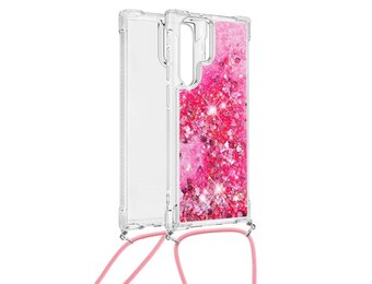 Lunso - Backcover hoes met koord - Samsung Galaxy S22 Ultra - Glitter Roze