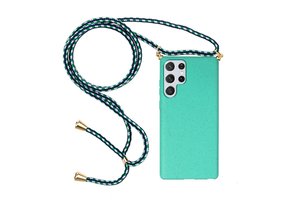 Lunso - Backcover hoes met koord - Samsung Galaxy S22 Ultra - Cyaan