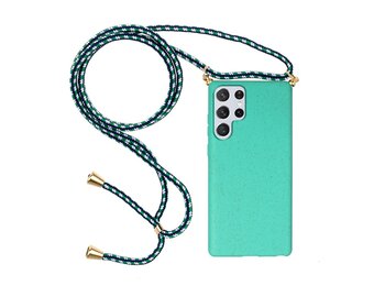 Lunso - Backcover hoes met koord - Samsung Galaxy S22 Ultra - Cyaan