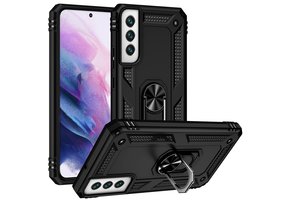 Lunso - Armor backcover hoes met ringhouder - Samsung Galaxy S22 - Zwart