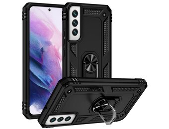 Lunso - Armor backcover hoes met ringhouder - Samsung Galaxy S22 - Zwart