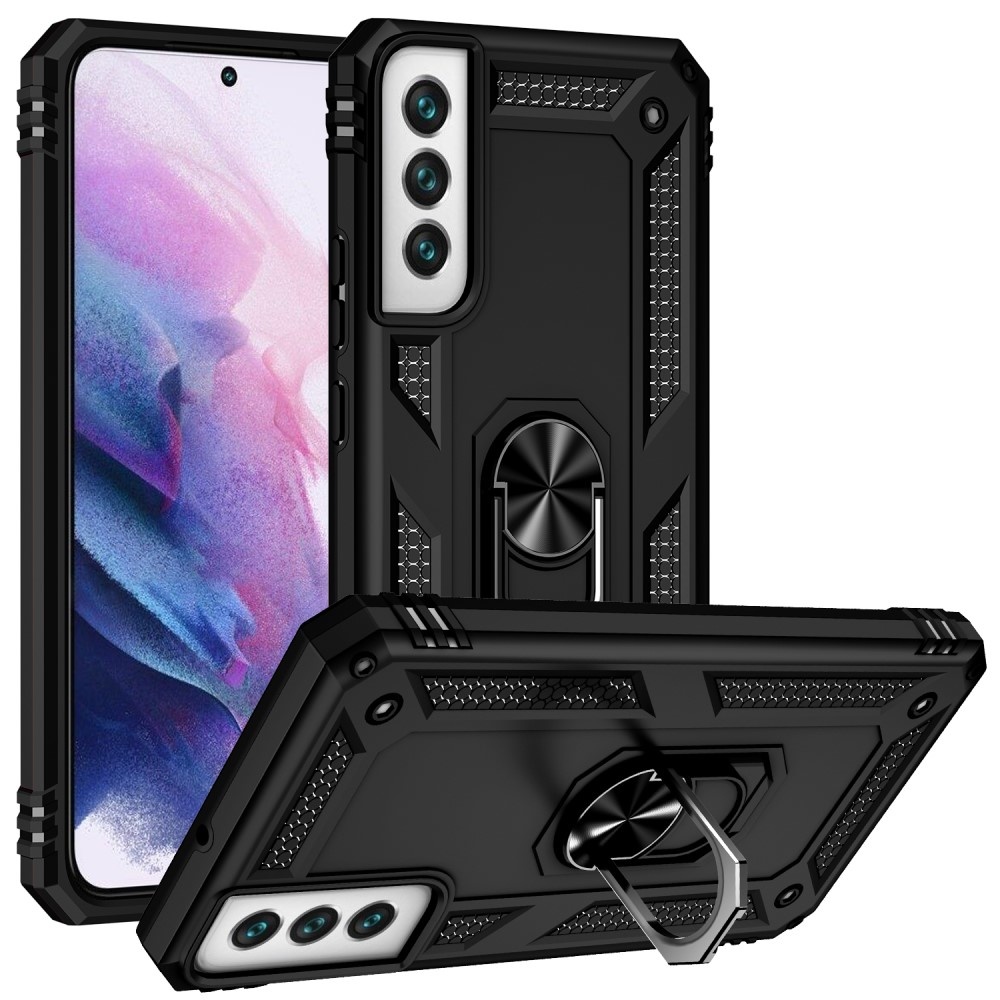 Samsung Galaxy S22 Armor backcover hoes met ringhouder Zwart