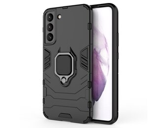 Lunso - Armor backcover hoes met ringhouder - Samsung Galaxy S22 Plus - Zwart