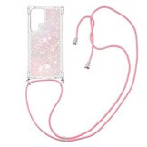 Samsung Galaxy S22 Ultra Backcover hoes met koord Glitter Rose Zilver