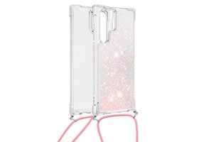 Lunso - Backcover hoes met koord - Samsung Galaxy S22 Ultra - Glitter Rose Zilver