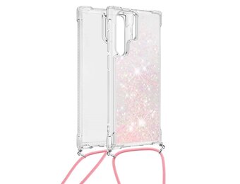 Lunso - Backcover hoes met koord - Samsung Galaxy S22 Ultra - Glitter Rose Zilver