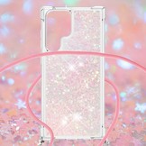 Samsung Galaxy S22 Ultra Backcover hoes met koord Glitter Rose Zilver