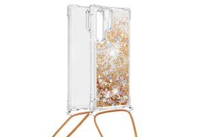 Lunso - Backcover hoes met koord - Samsung Galaxy S22 Ultra - Glitter Goud