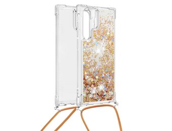 Lunso - Backcover hoes met koord - Samsung Galaxy S22 Ultra - Glitter Goud