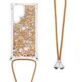 Samsung Galaxy S22 Ultra Backcover hoes Glitter Goud met koord