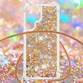 Samsung Galaxy S22 Ultra Backcover hoes Glitter Goud met koord