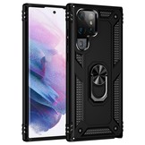 Samsung Galaxy S22 Ultra Armor backcover hoes met ringhouder Zwart