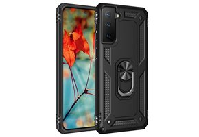 Lunso - Armor backcover hoes met ringhouder - Samsung Galaxy S21 FE - Zwart