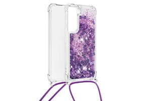 Lunso - Backcover hoes met koord - Samsung Galaxy S22 - Glitter Paars