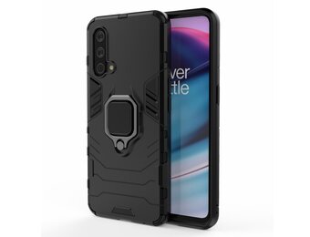 Lunso - Armor backcover hoes met ringhouder - OnePlus Nord CE - Zwart