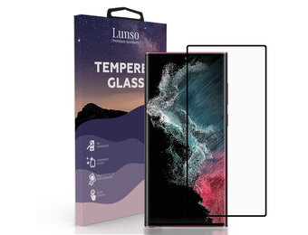 Lunso - Gehard Beschermglas - Full Cover Tempered Glass - Samsung Galaxy S22 Ultra - Black Edge