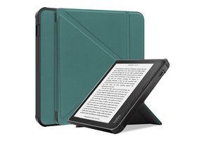 Lunso - Origami sleepcover hoes - Kobo Libra 2 (7 inch) - Donkergroen