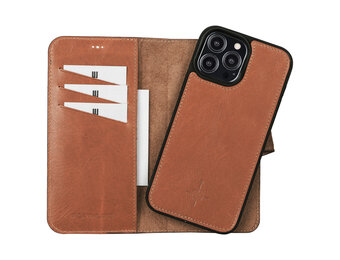 NorthLife - iPhone 13 Pro Max - Lederen Afneembare 2-in-1 bookcase hoes - Cognac