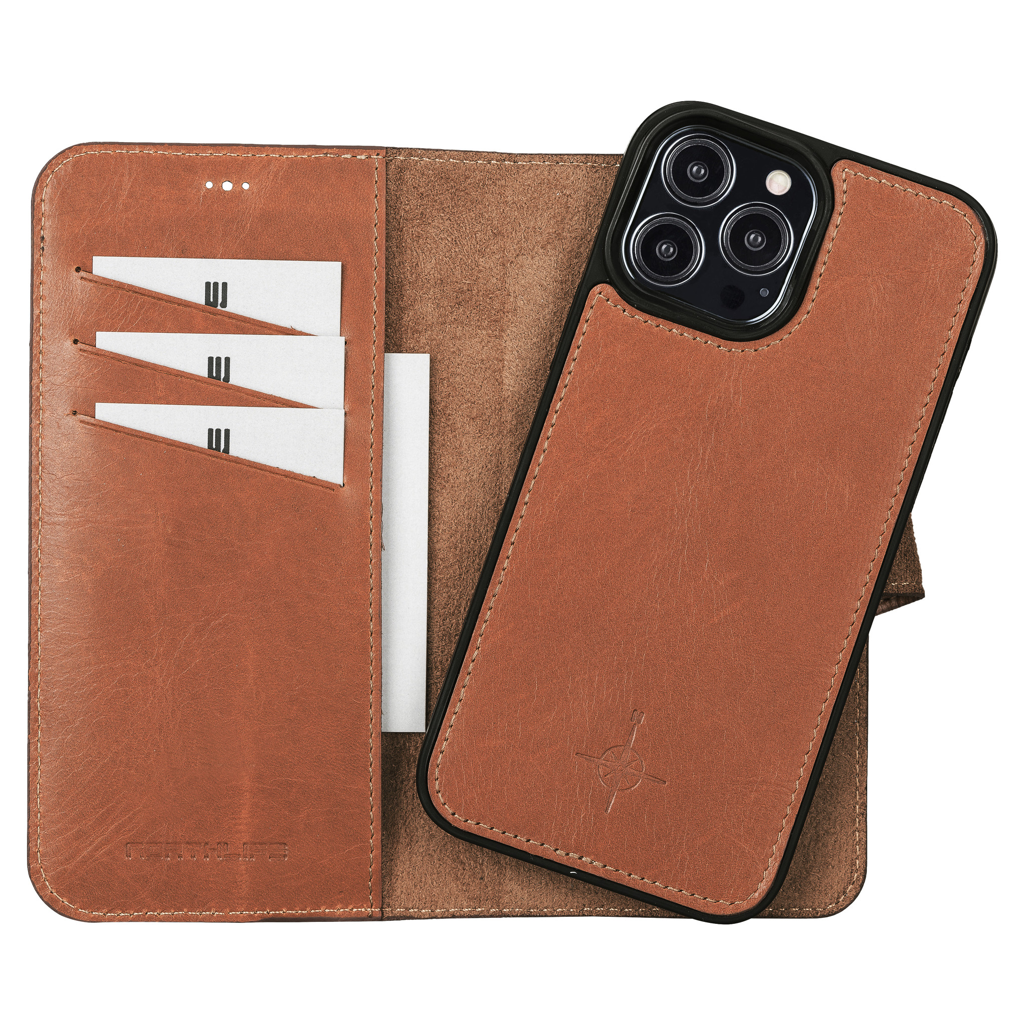 iPhone 13 Pro Max Burcht Trecht lederen uitneembare 2-in-1 (RFID) bookcase hoes Cognac