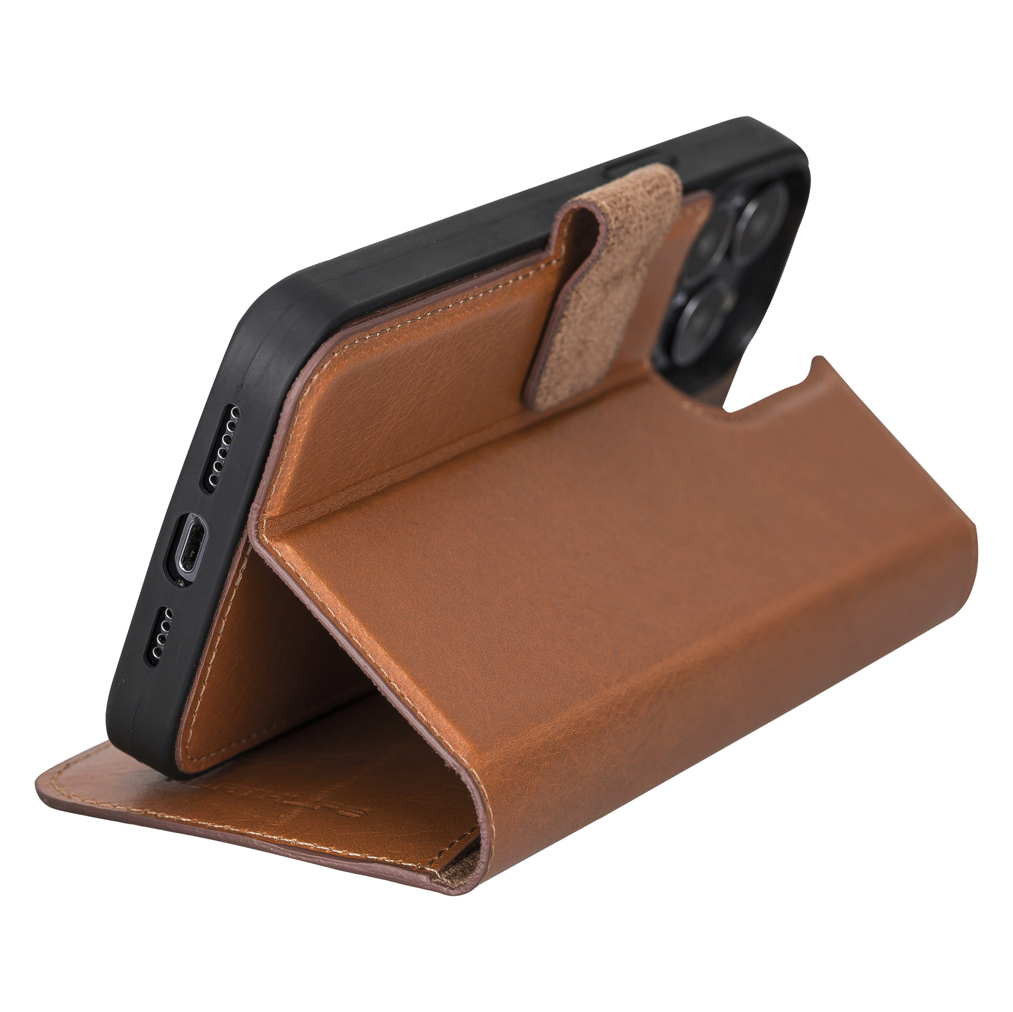 iPhone 13 Pro Max Burcht Trecht lederen uitneembare 2-in-1 (RFID) bookcase hoes Cognac