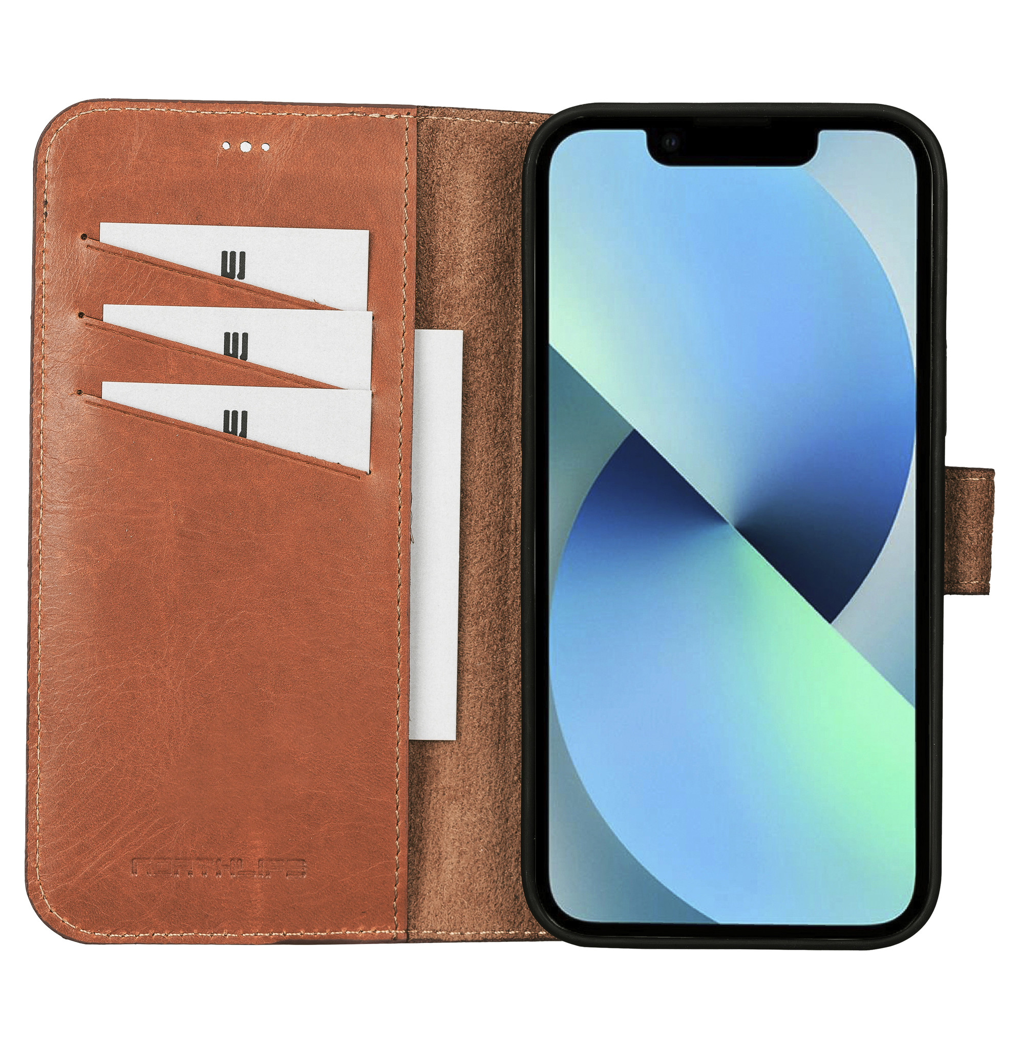 iPhone 13 Pro Max Burcht Trecht lederen uitneembare 2-in-1 (RFID) bookcase hoes Cognac