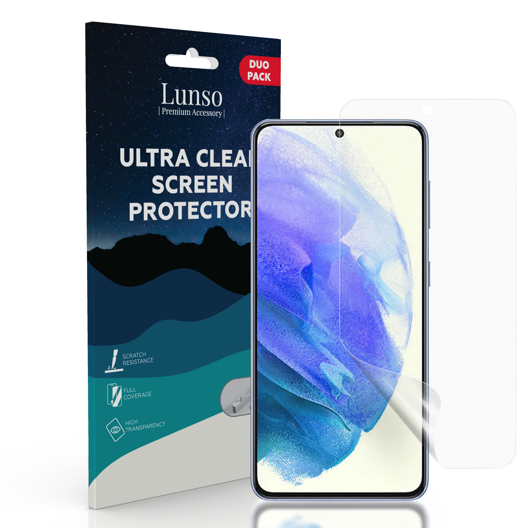 Lunso - Duo Pack (2 stuks) Beschermfolie - Full Cover Screen Protector - Samsung Galaxy S22