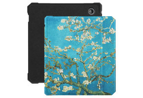 Lunso - Kobo Libra 2 (7 inch) - Vegan saffiano leren sleepcover hoes - Van Gogh Amandelbloesem