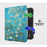 Kobo Libra 2 (7 inch) Vegan saffiano leren sleepcover hoes Van Gogh Amandelbloesem