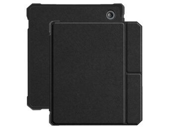 Lunso - Kobo Libra 2 (7 inch) - Vegan saffiano leren sleepcover hoes - Zwart