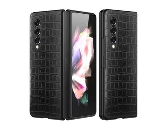 Lunso - Croco patroon cover hoes - Samsung Galaxy Z Fold3 - Zwart