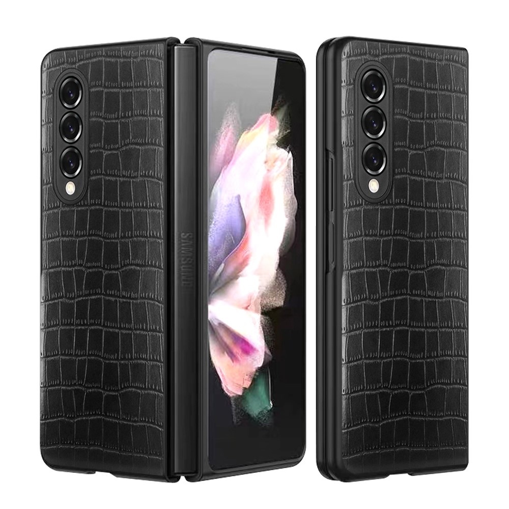Lunso - Croco patroon cover hoes - Samsung Galaxy Z Fold3 - Zwart