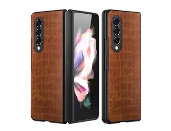 Lunso - Croco patroon cover hoes - Samsung Galaxy Z Fold3 - Bruin