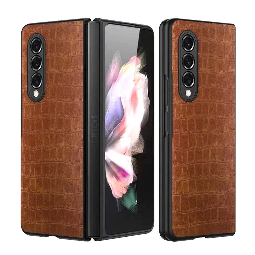 Lunso - Croco patroon cover hoes - Samsung Galaxy Z Fold3 - Bruin