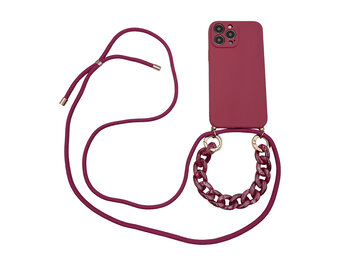 Høyde - iPhone 13 Pro Max - Telefoonhoes met koord + Kralenketting - Rood