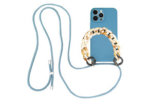 Høyde - iPhone 13 Pro Max - Telefoonhoes met koord + Kralenketting - Blauw