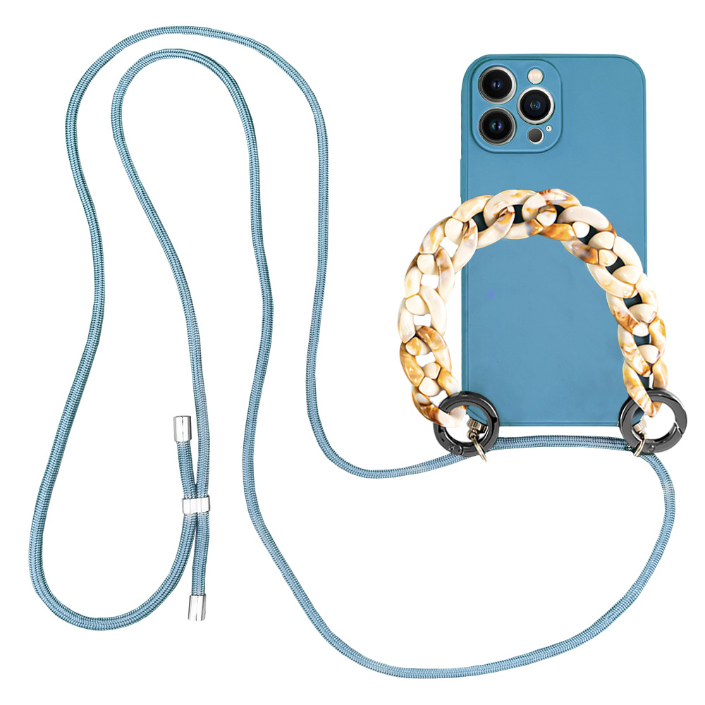 iPhone 13 Pro Max Telefoonhoes met koord + Kralenketting Blauw