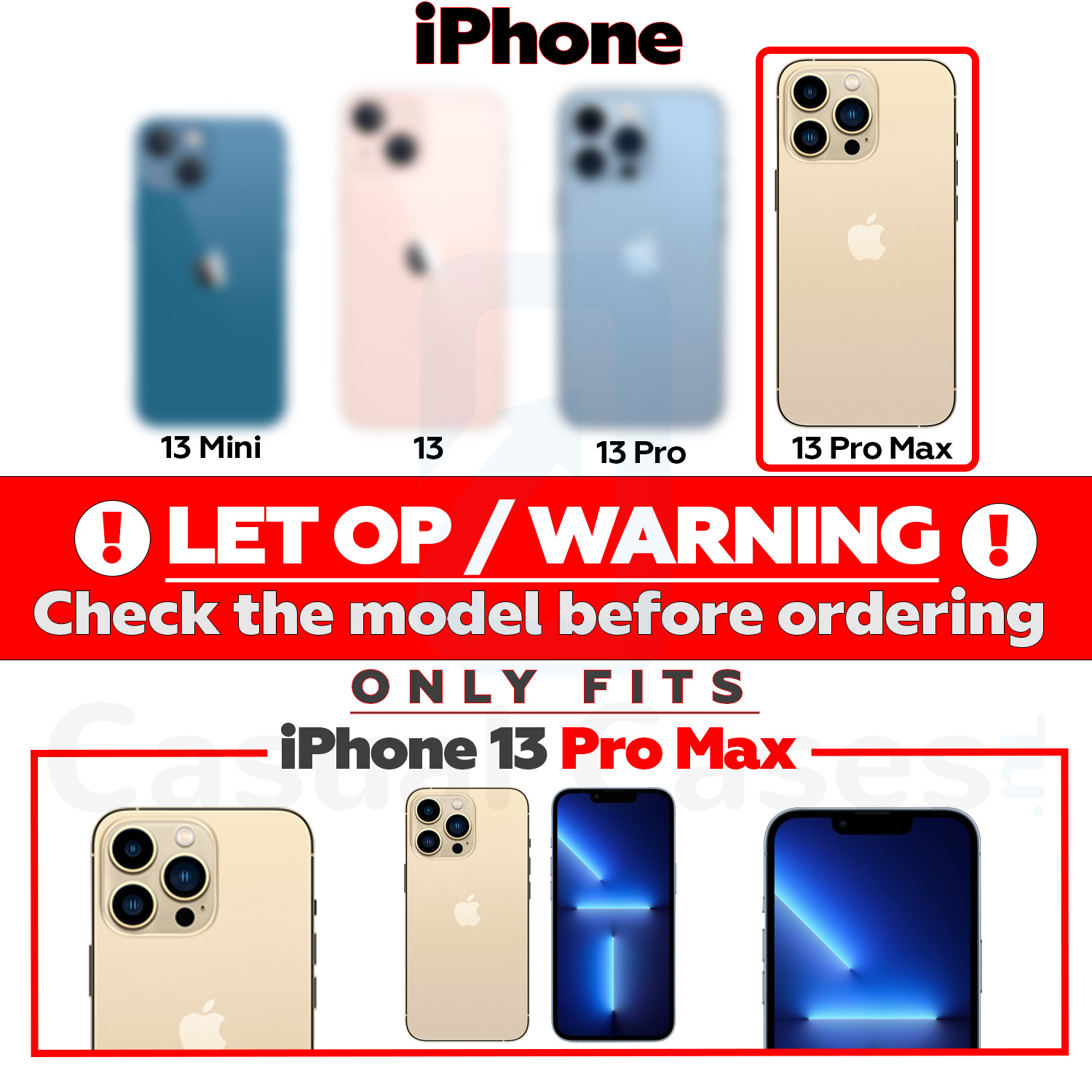 iPhone 13 Pro Max Telefoonhoes met koord + Kralenketting Blauw