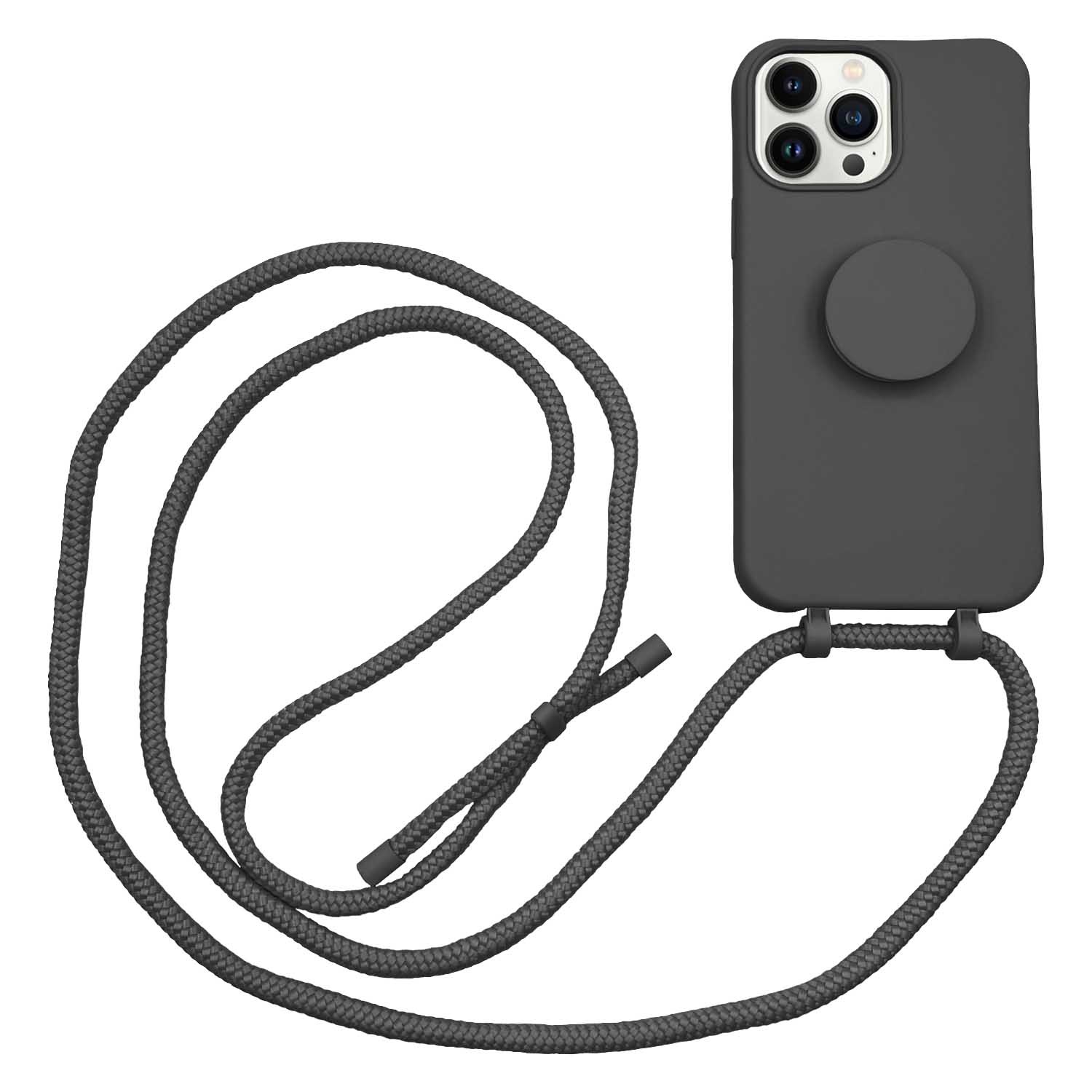 Høyde - 2 in 1 Socket houder en Necklace Backcover hoes - iPhone 13 Pro Max - Zwart