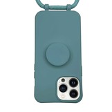 iPhone 13 Pro Max Telefoonhoes met koord en handige Socket Houder Donkergroen