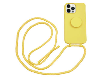 Høyde - iPhone 13 Pro Max - Telefoonhoes met koord + Socket houder - Geel